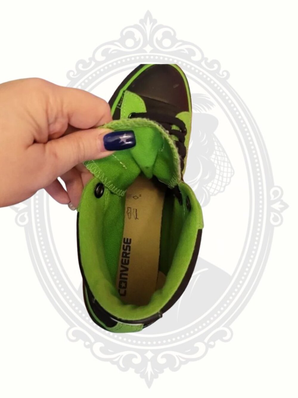 (SOLD) Converse CONS Black & Neon Green High Top Sneakers Mens 8 Womens 10 - Picture 6 of 11